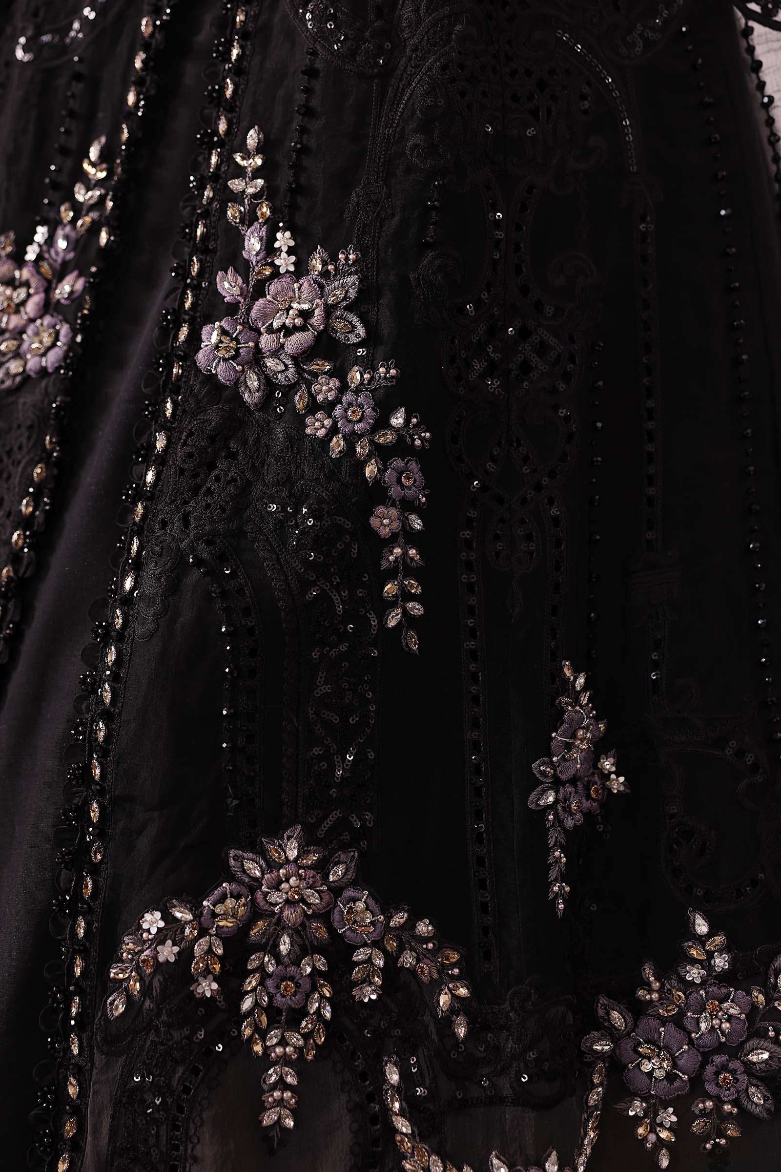 Maria B | Mbroidered 2025 | BD-3004 Custom Size Black Long Open Gown with Lehnga