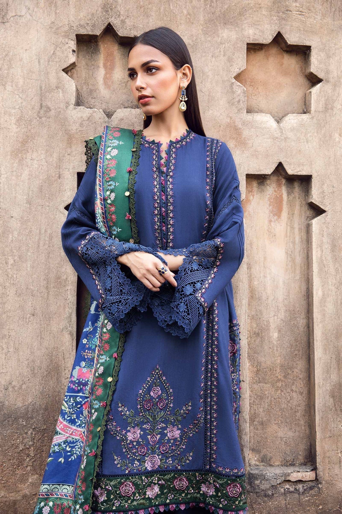 Maria B | M Prints Winter 24 | MPT-2405-A M Navy Blue Linen