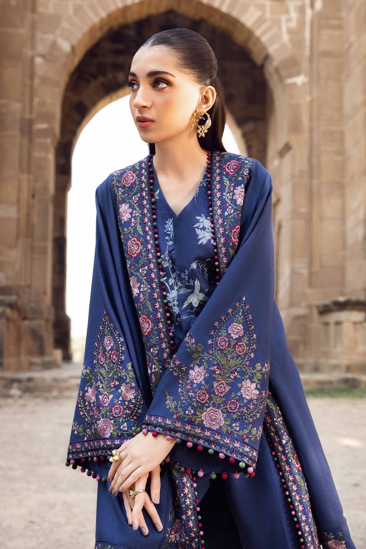 Maria B | M Prints Winter 24 | MPT-2405-A L Navy Blue Linen