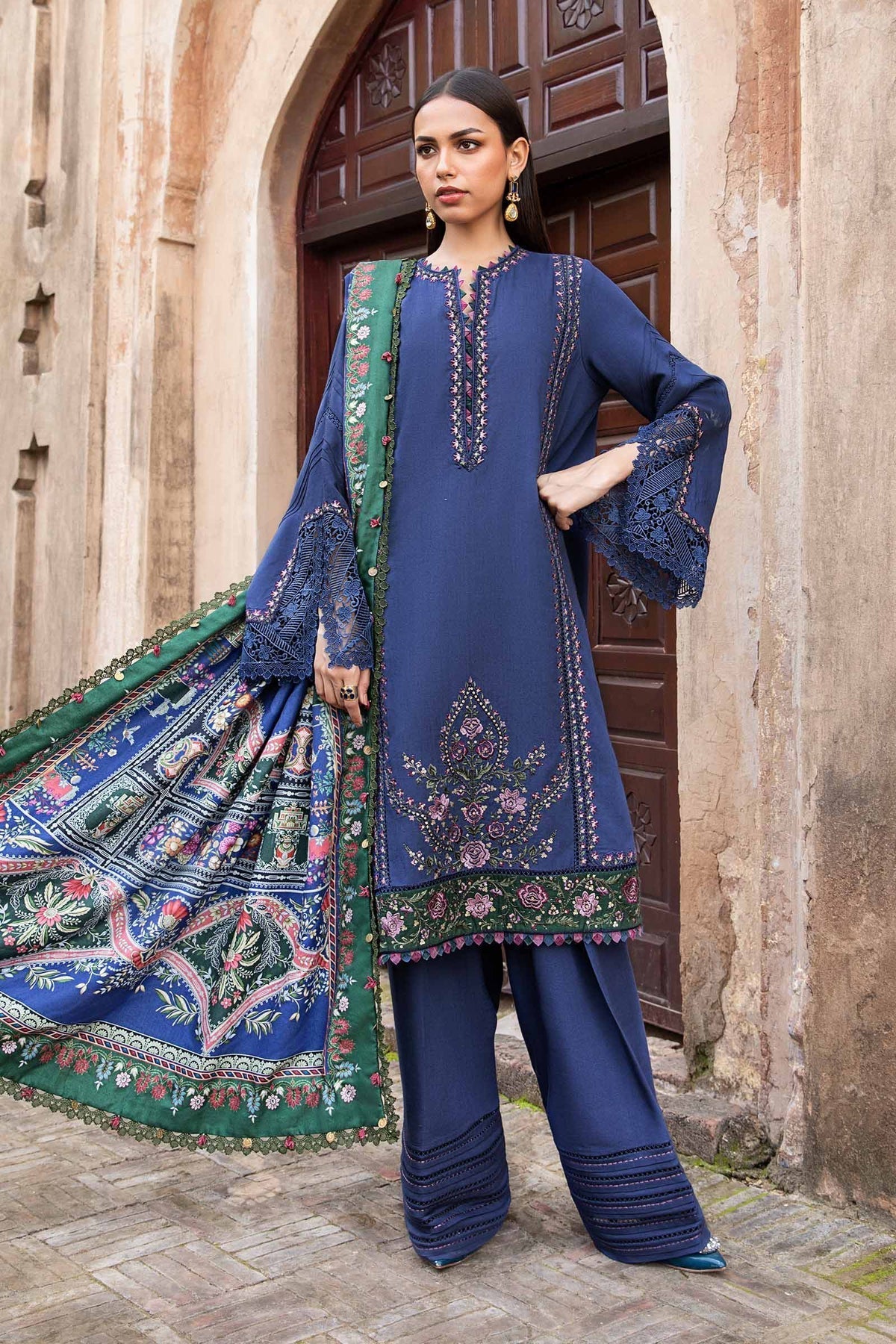 Maria B | M Prints Winter 24 | MPT-2405-A XS Navy Blue Linen