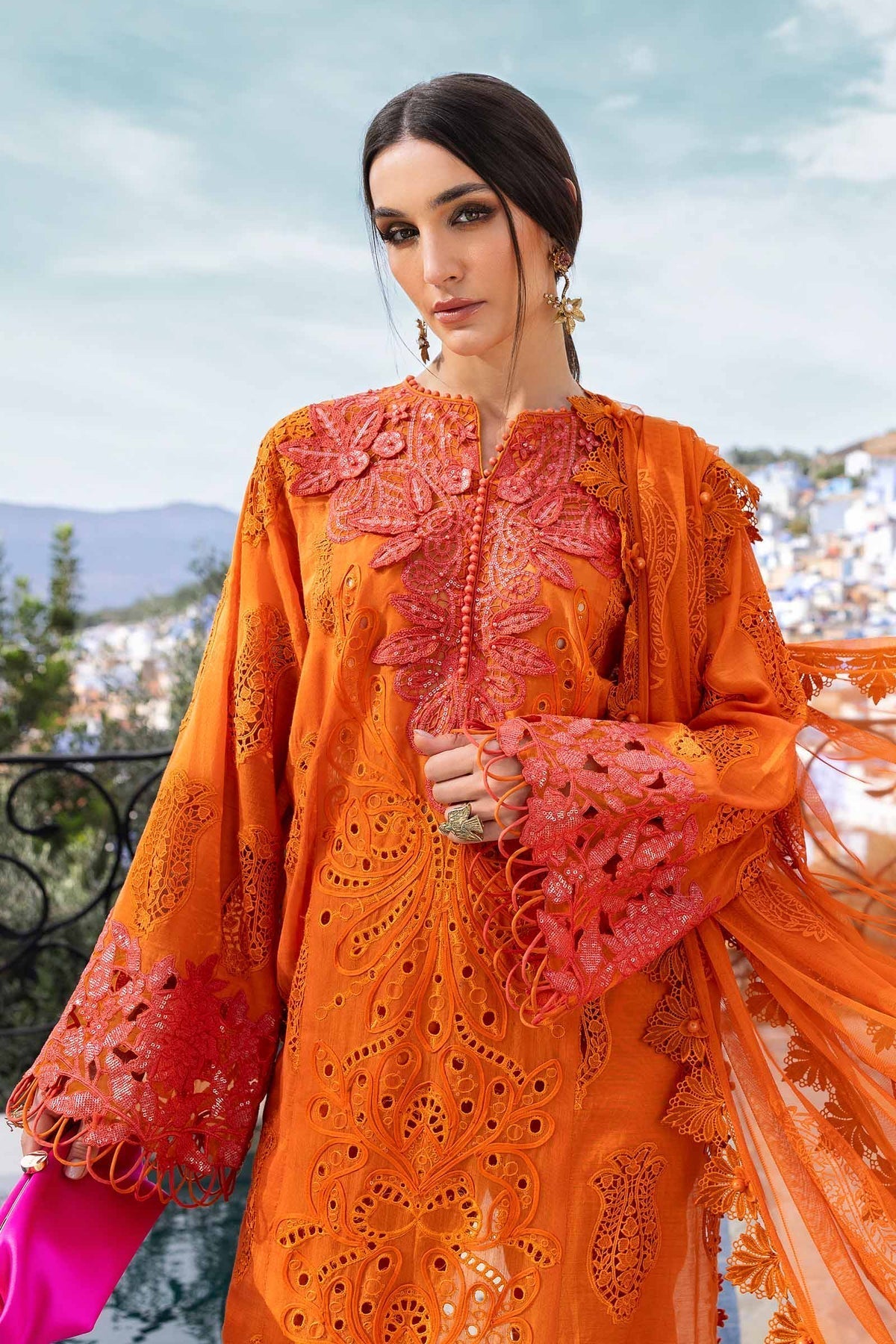 Maria B | Luxury Lawn 25 | D-2505-B S Orange Long Shirt