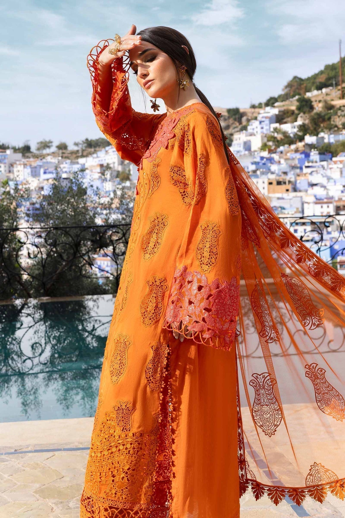 Maria B | Luxury Lawn 25 | D-2505-B M Orange Long Shirt