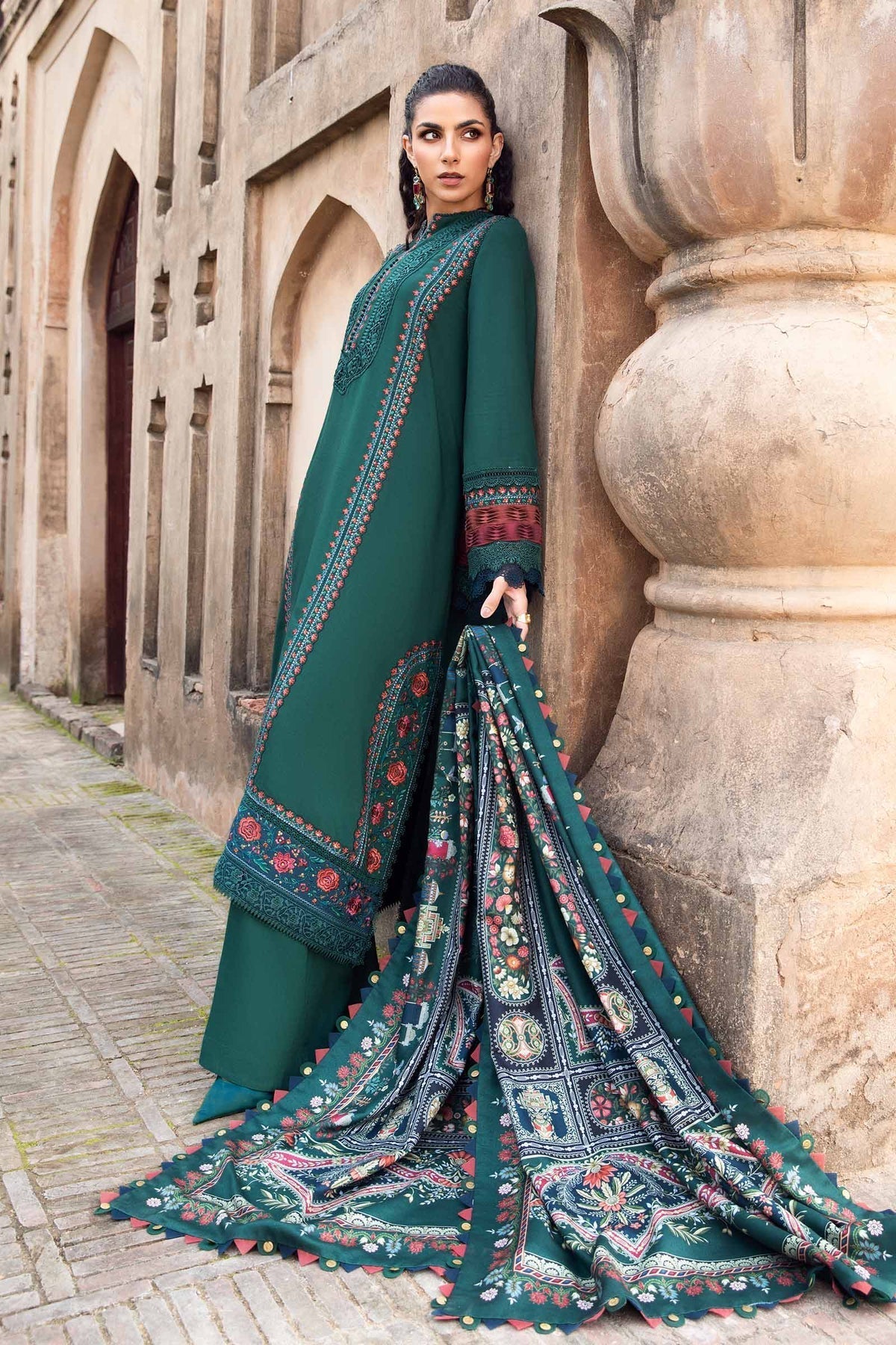 Maria B | M Prints Winter 24 | MPT-2405-B XL Bottle Green Linen