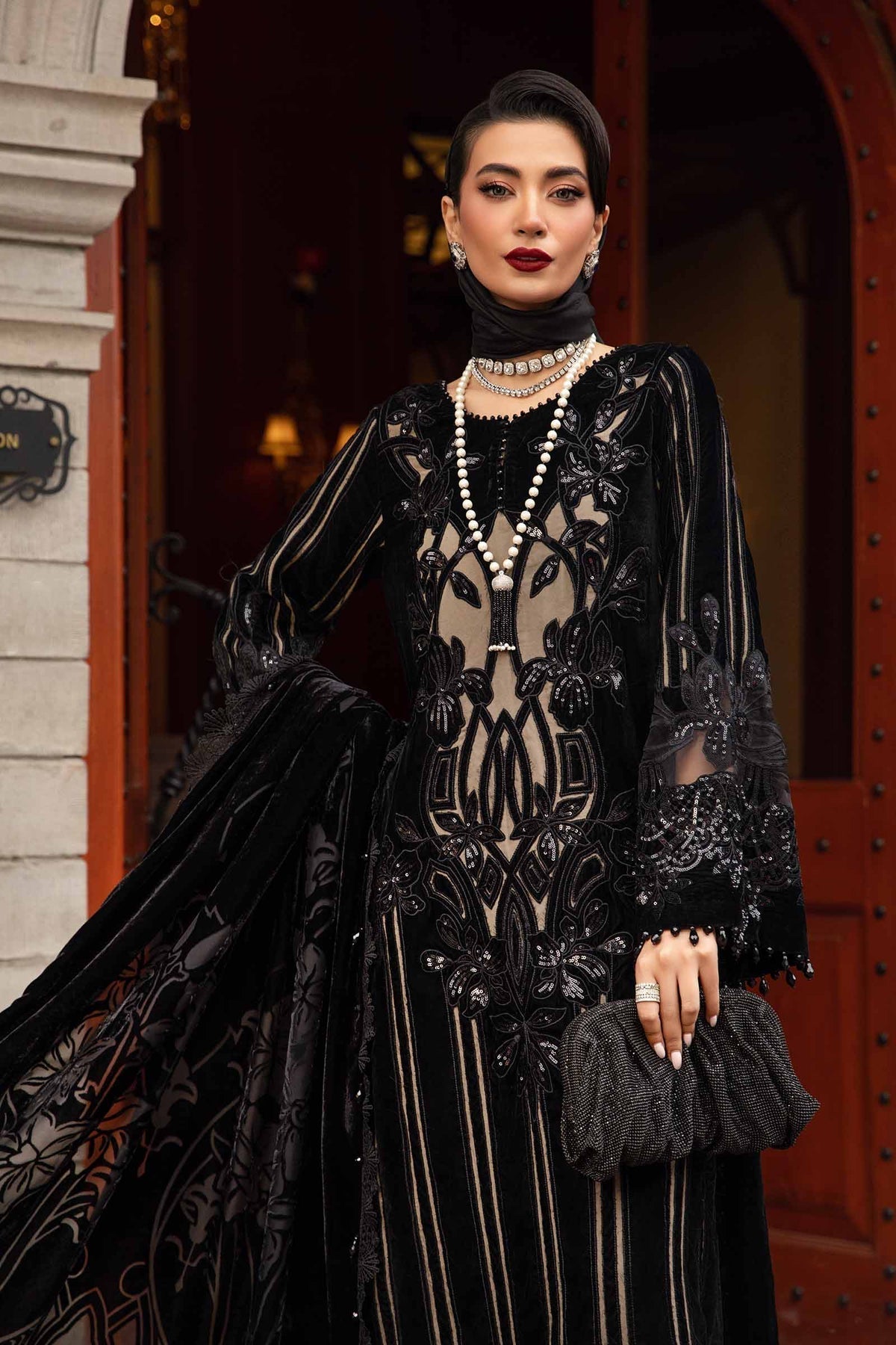 Maria B | Winter Luxe 24 | Velvet DL-1205 - Pakistani Designer Dress - by Maria B | Type: Ladies Clothes - 100% Original at Saira Sultan
