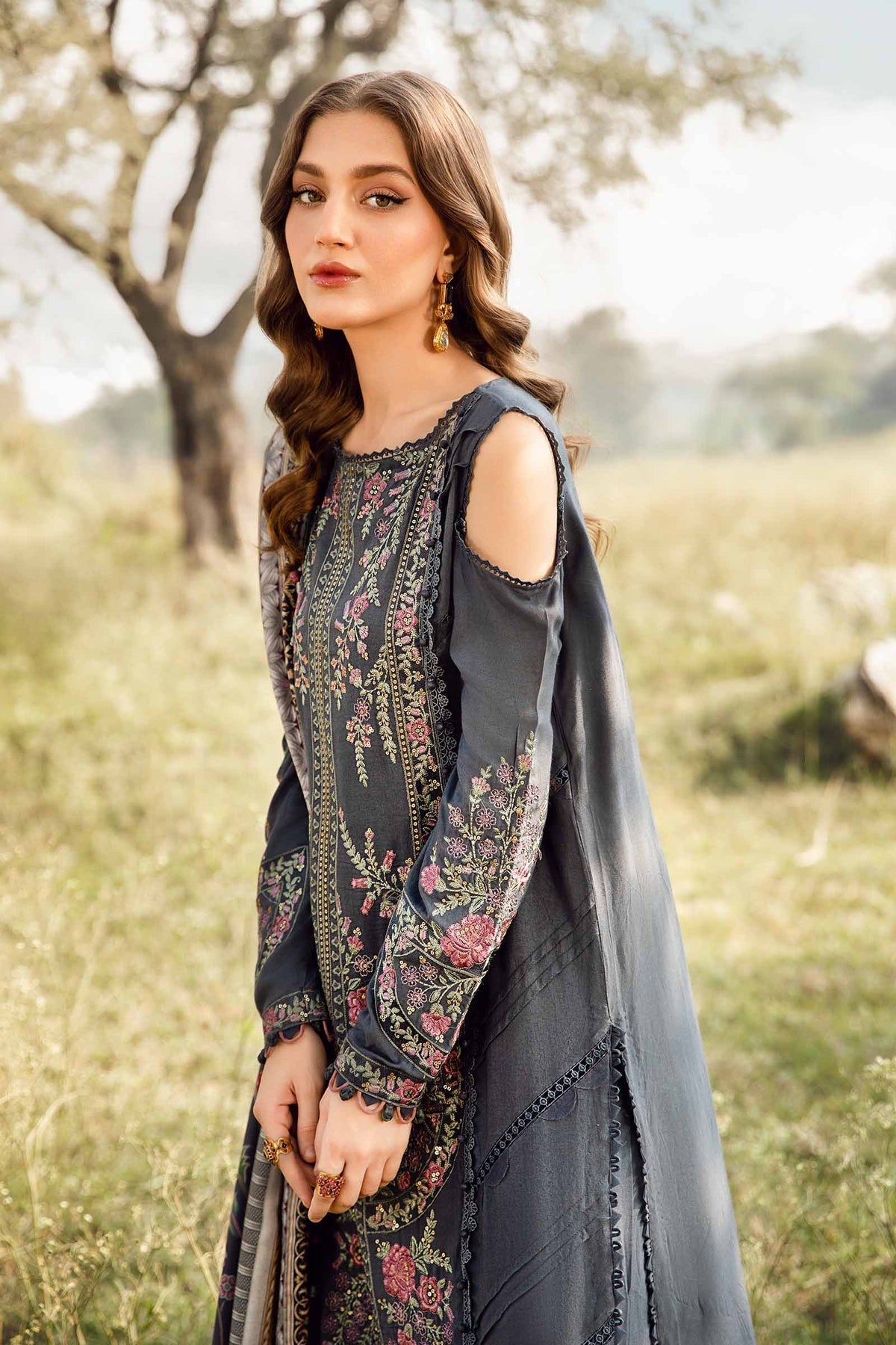 Maria B | M Prints Winter 24 | MPT-2406-A M Gray Linen