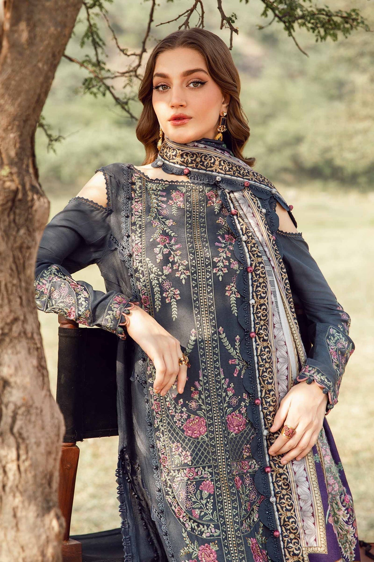 Maria B | M Prints Winter 24 | MPT-2406-A XL Gray Linen