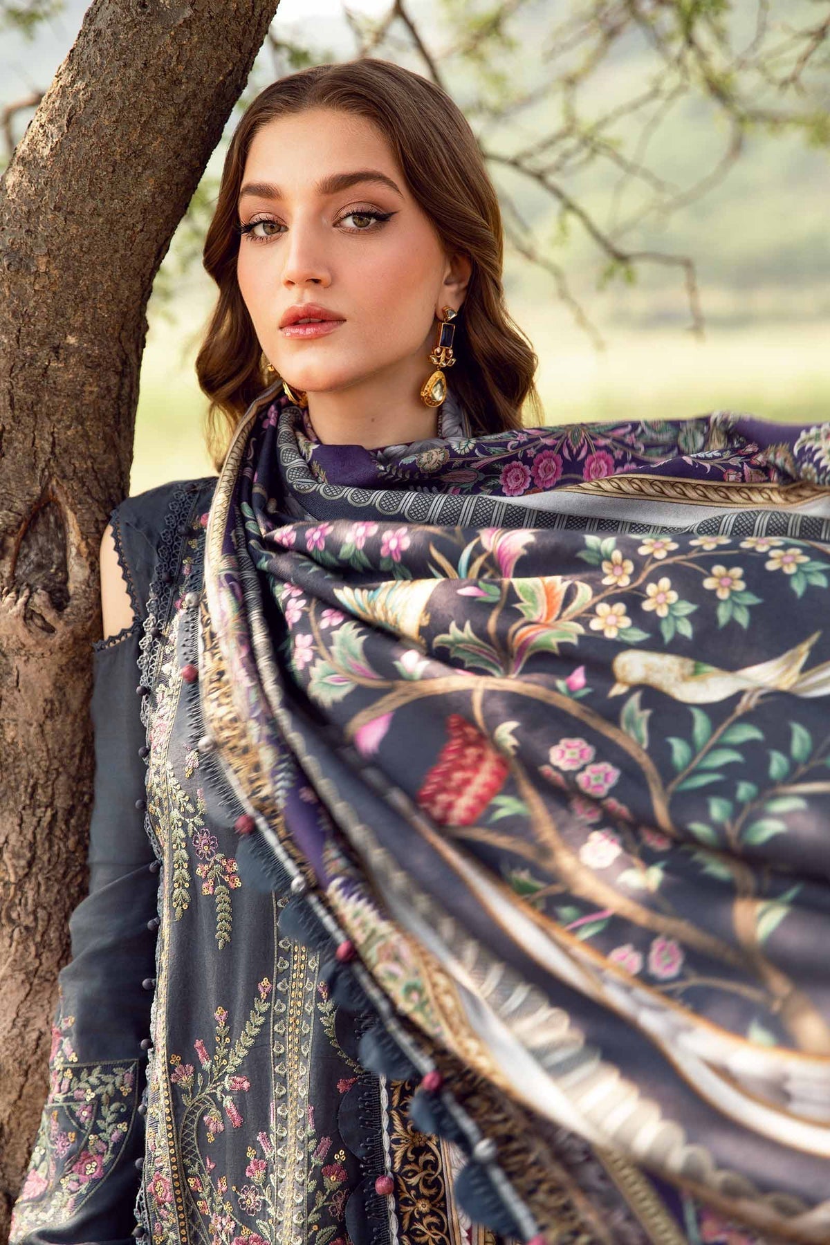 Maria B | M Prints Winter 24 | MPT-2406-A L Gray Linen