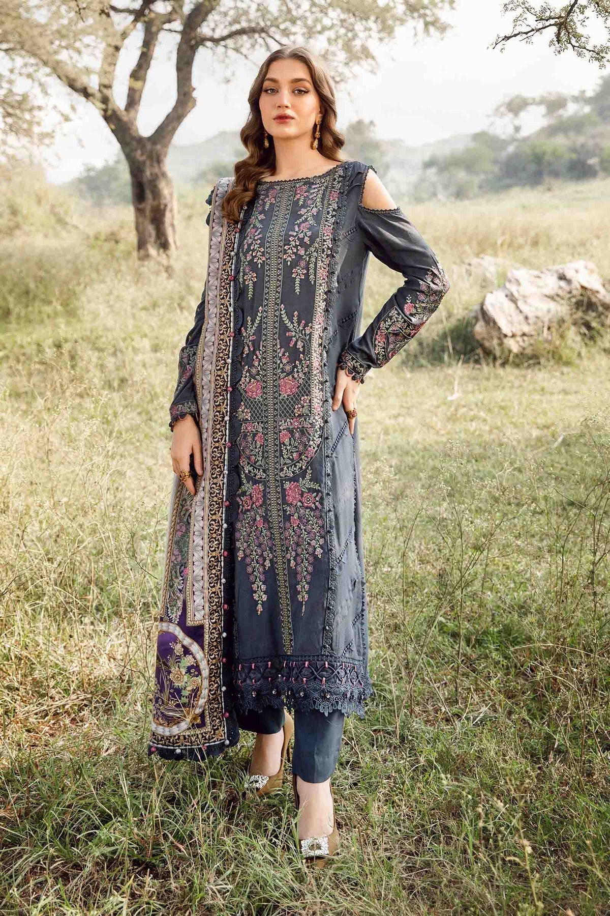 Maria B | M Prints Winter 24 | MPT-2406-A XS Gray Linen