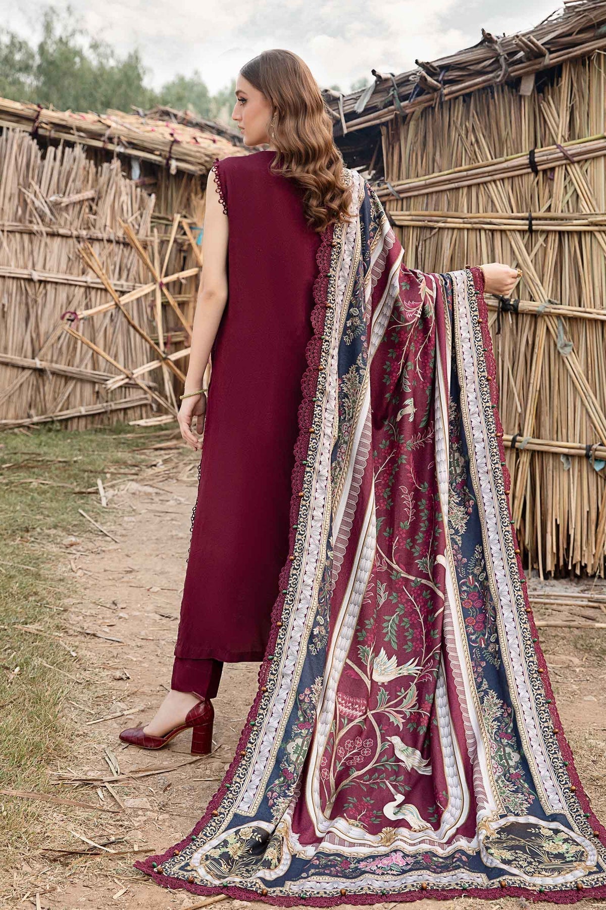 Maria B | M Prints Winter 24 | MPT-2406-B S Maroon Linen