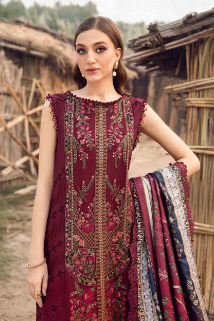 Maria B | M Prints Winter 24 | MPT-2406-B M Maroon Linen