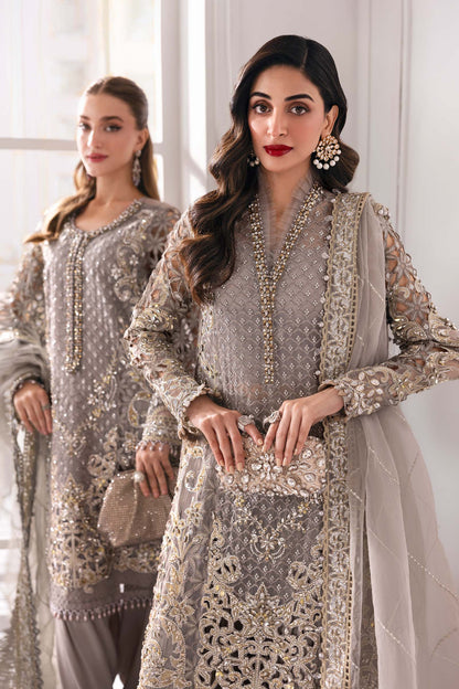 Maria B | Mbroidered 2025 | BD-3006 XS Gray Long Shirt with Crushed Sharara