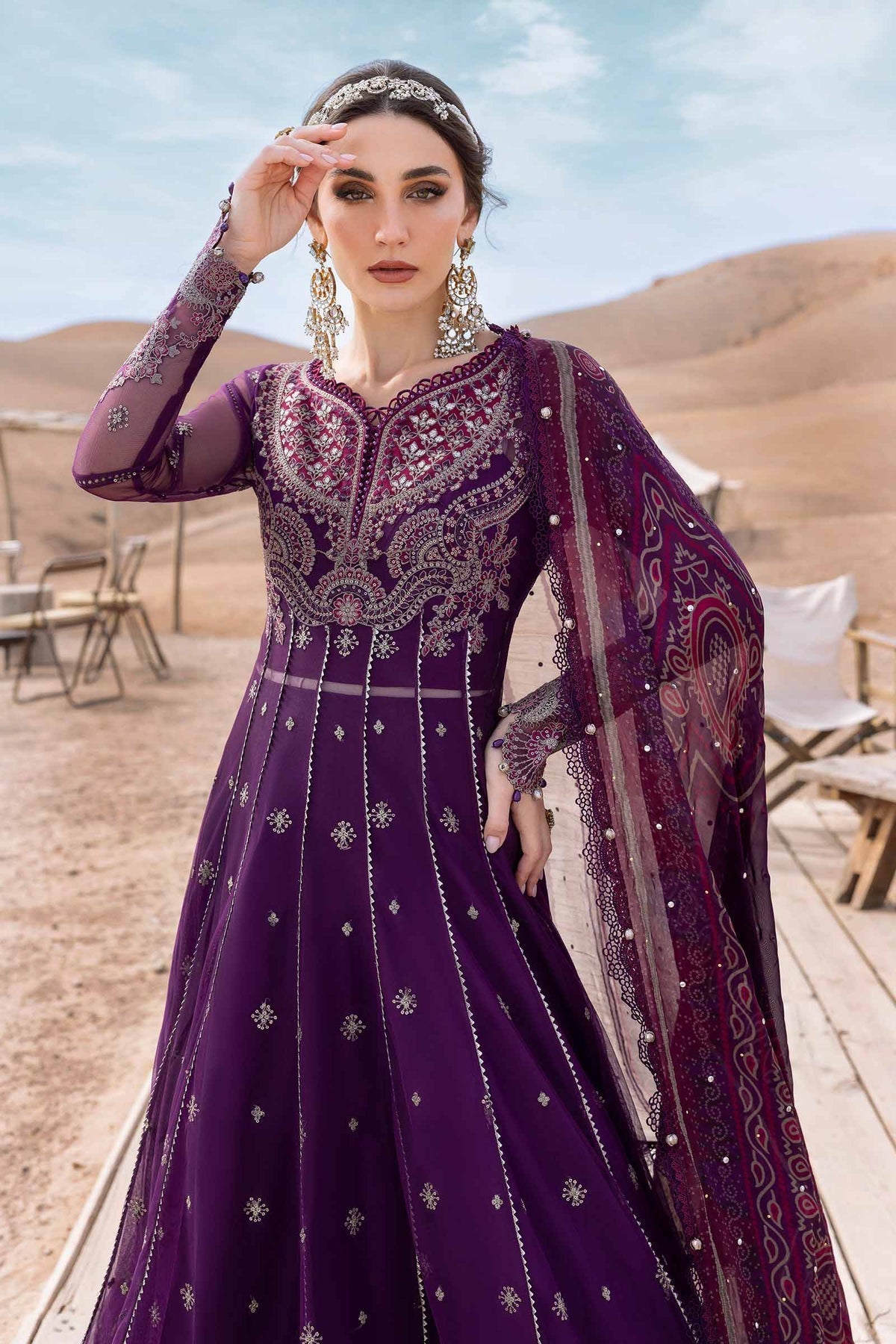 Maria B | Luxury Lawn 25 | D-2507-B S Plum Short Shirt with Trouser