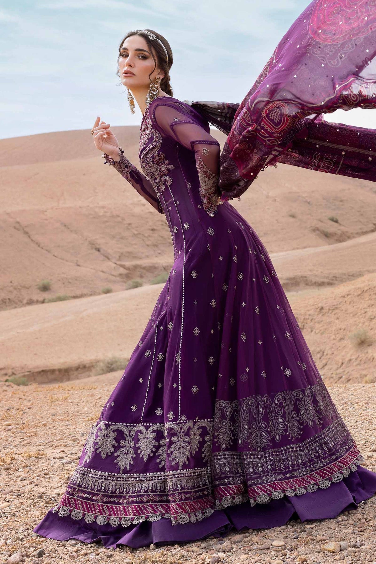 Maria B | Luxury Lawn 25 | D-2507-B M Plum Short Shirt with Trouser