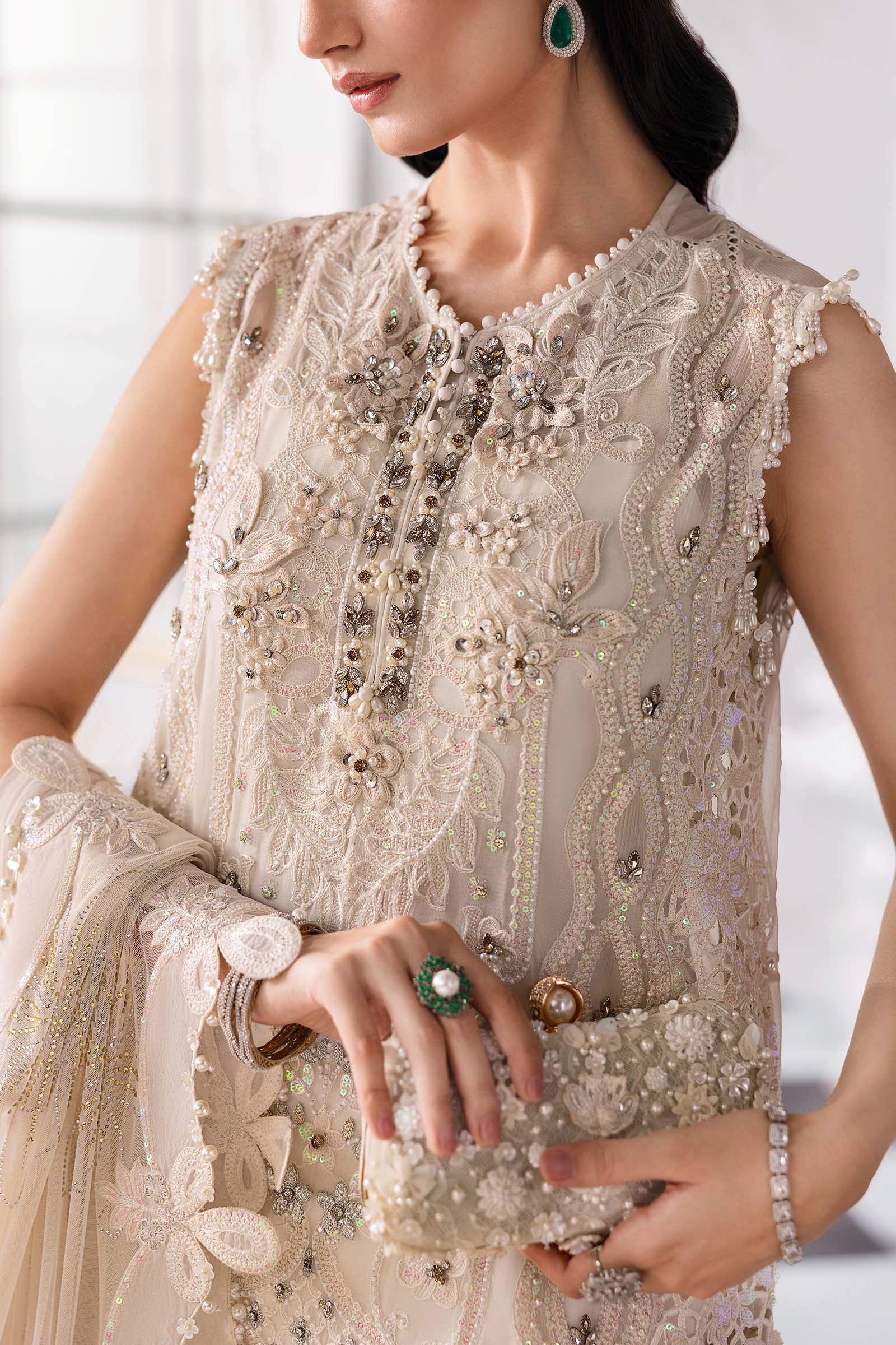 Maria B | Mbroidered 2025 | BD-3007 XL Off White Long Shirt with Plazo