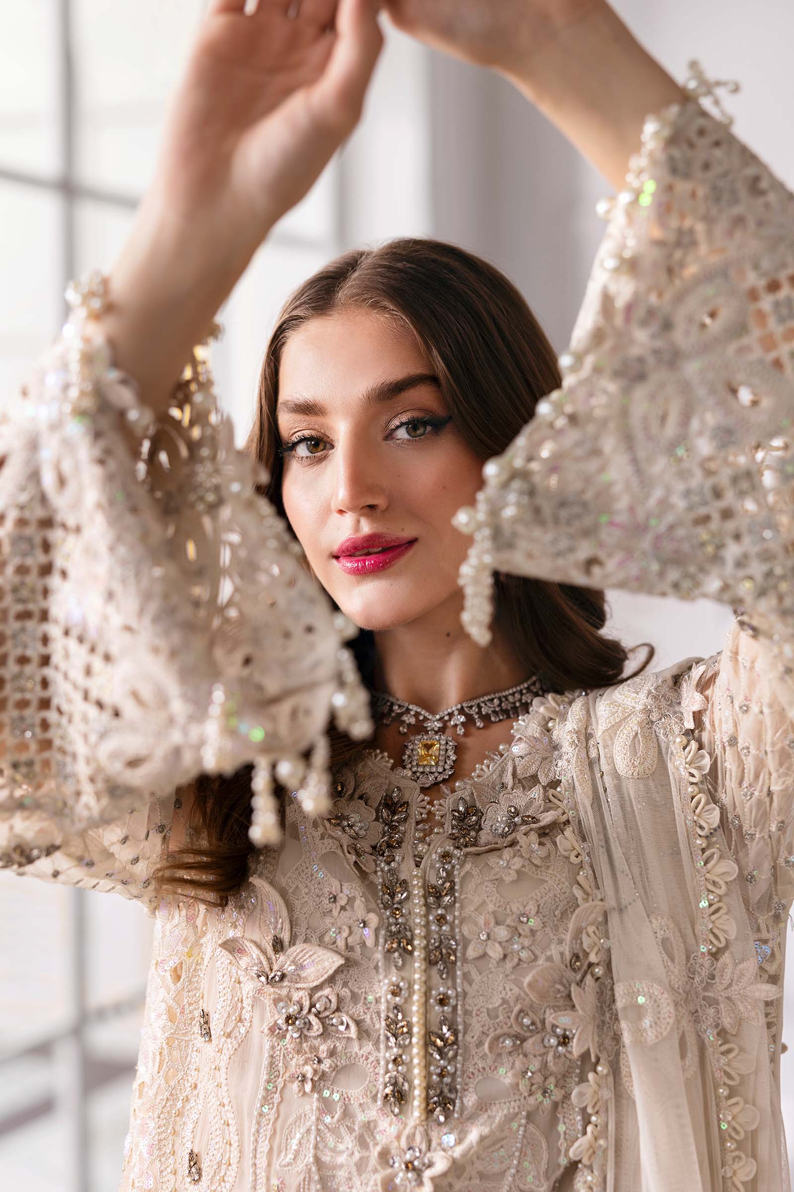 Maria B | Mbroidered 2025 | BD-3007 S Off White Long Shirt with Plazo