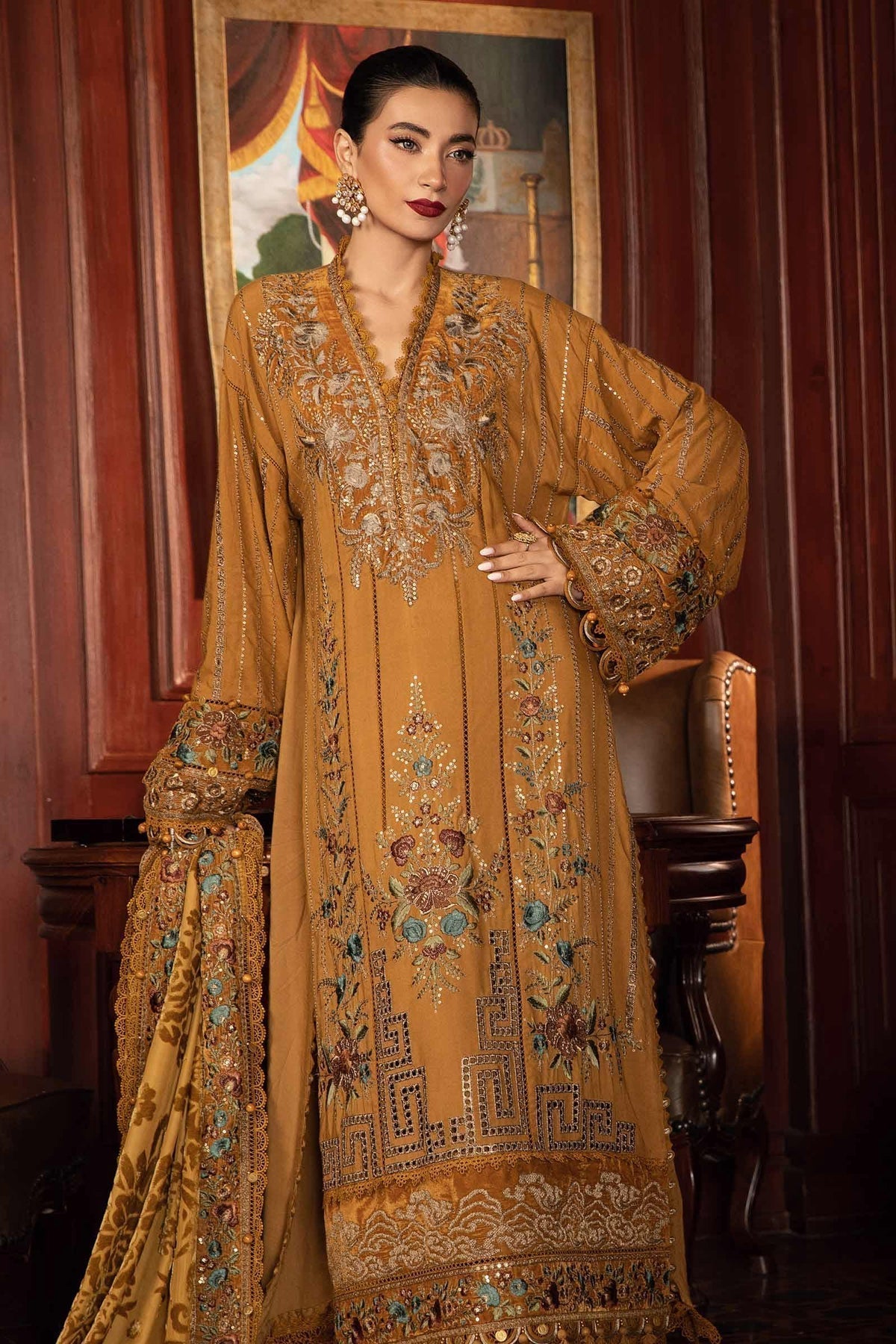 Maria B | Winter Luxe 24 | Velvet DL-1207 - Pakistani Designer Dress - by Maria B | Type: Ladies Clothes - 100% Original at Saira Sultan