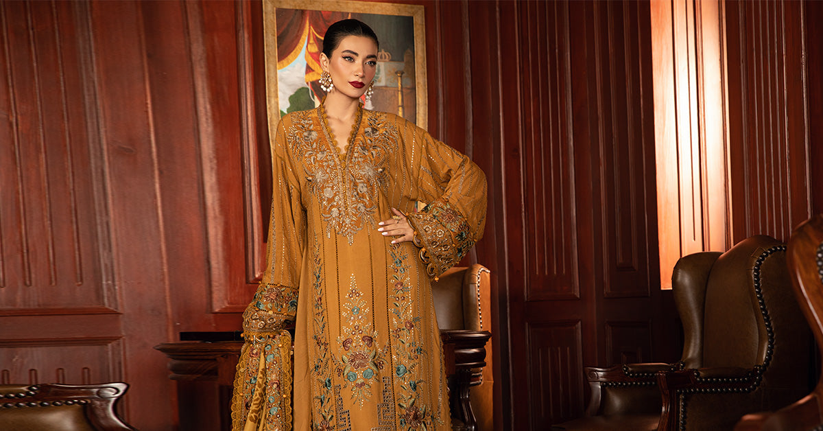Maria B | Winter Luxe 24 | Velvet DL-1207 - Pakistani Designer Dress - by Maria B | Type: Ladies Clothes - 100% Original at Saira Sultan