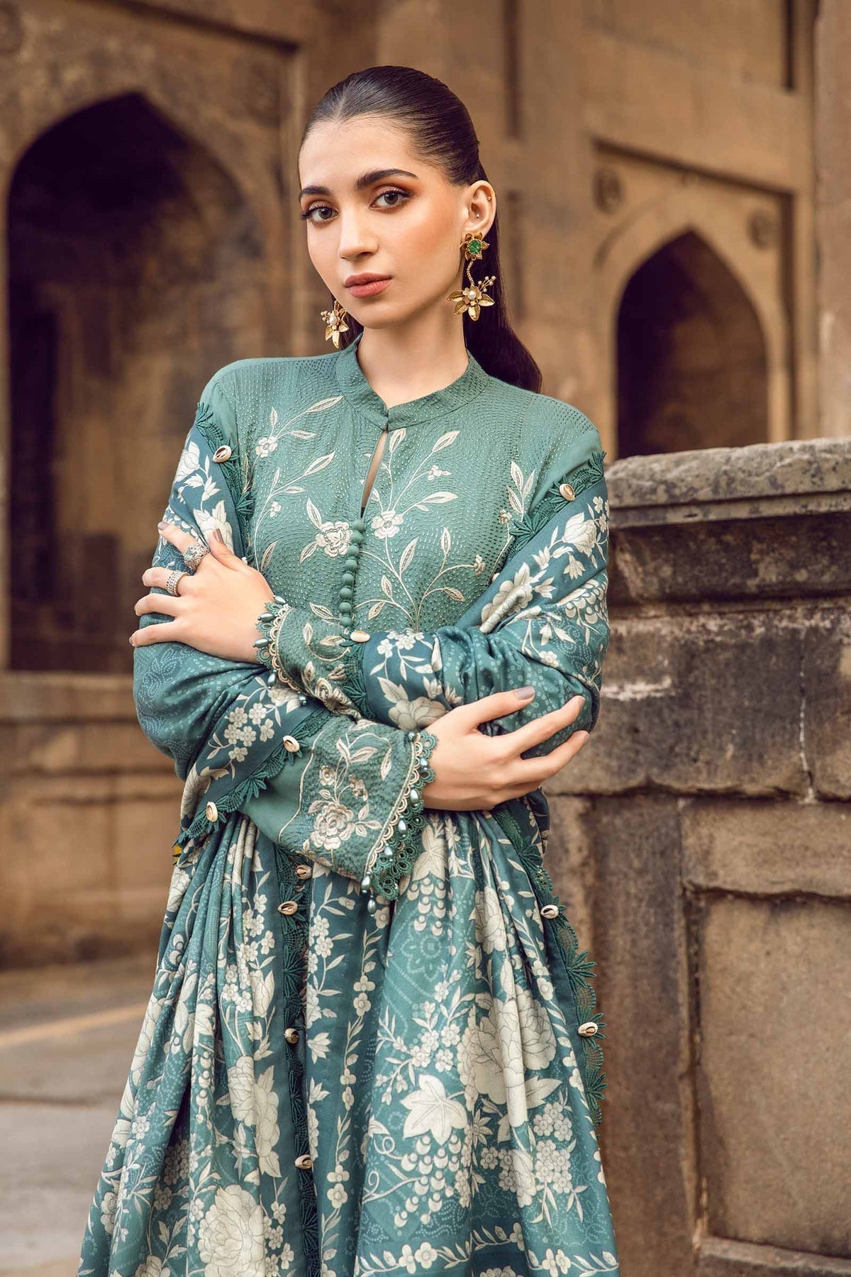 Maria B | M Prints Winter 24 | MPT-2408-A L Sea Green Linen