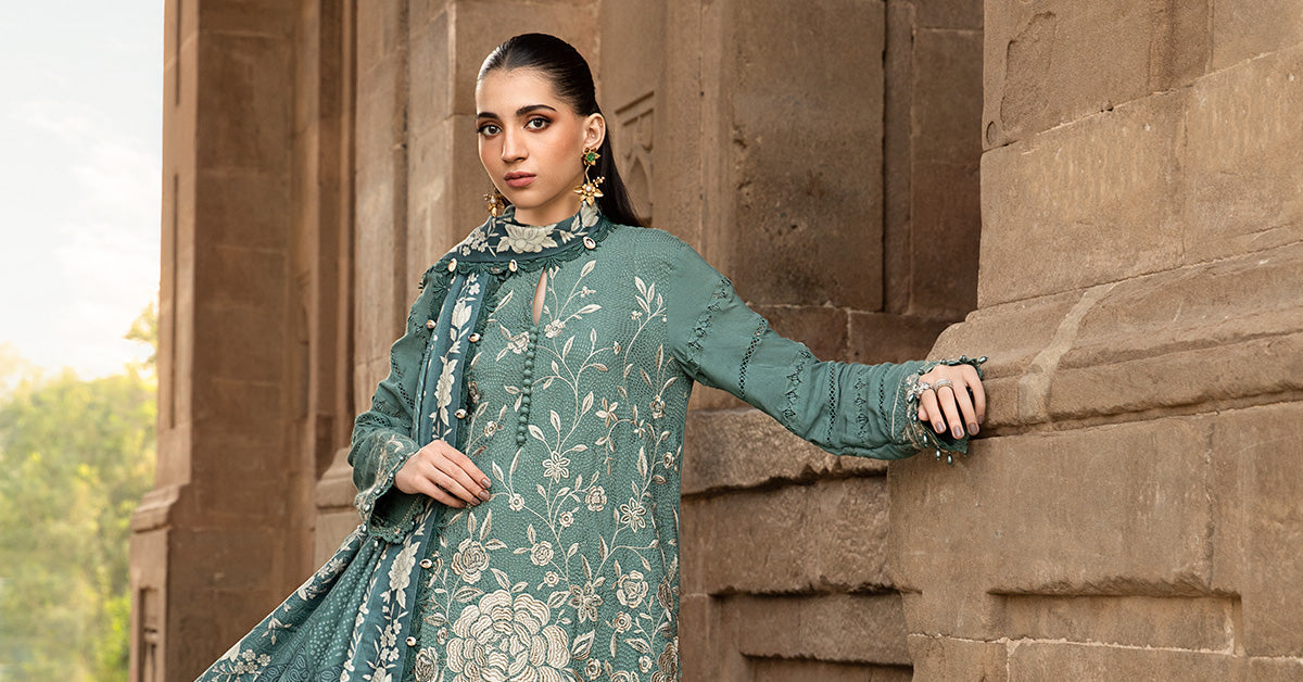 Maria B | M Prints Winter 24 | MPT-2408-A XL Sea Green Linen