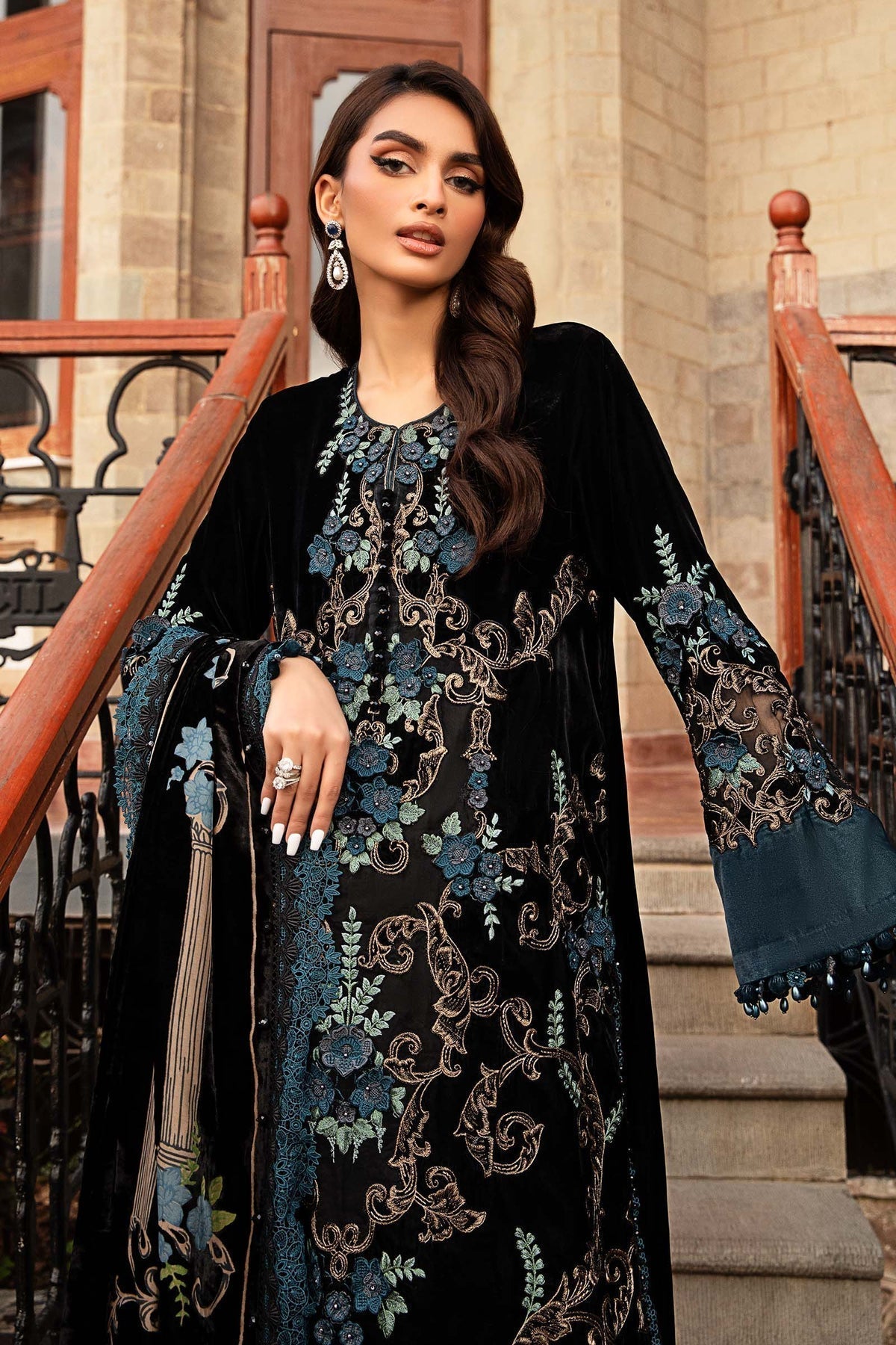 Maria B | Winter Luxe 24 | Velvet DL-1208 - Pakistani Designer Dress - by Maria B | Type: Ladies Clothes - 100% Original at Saira Sultan