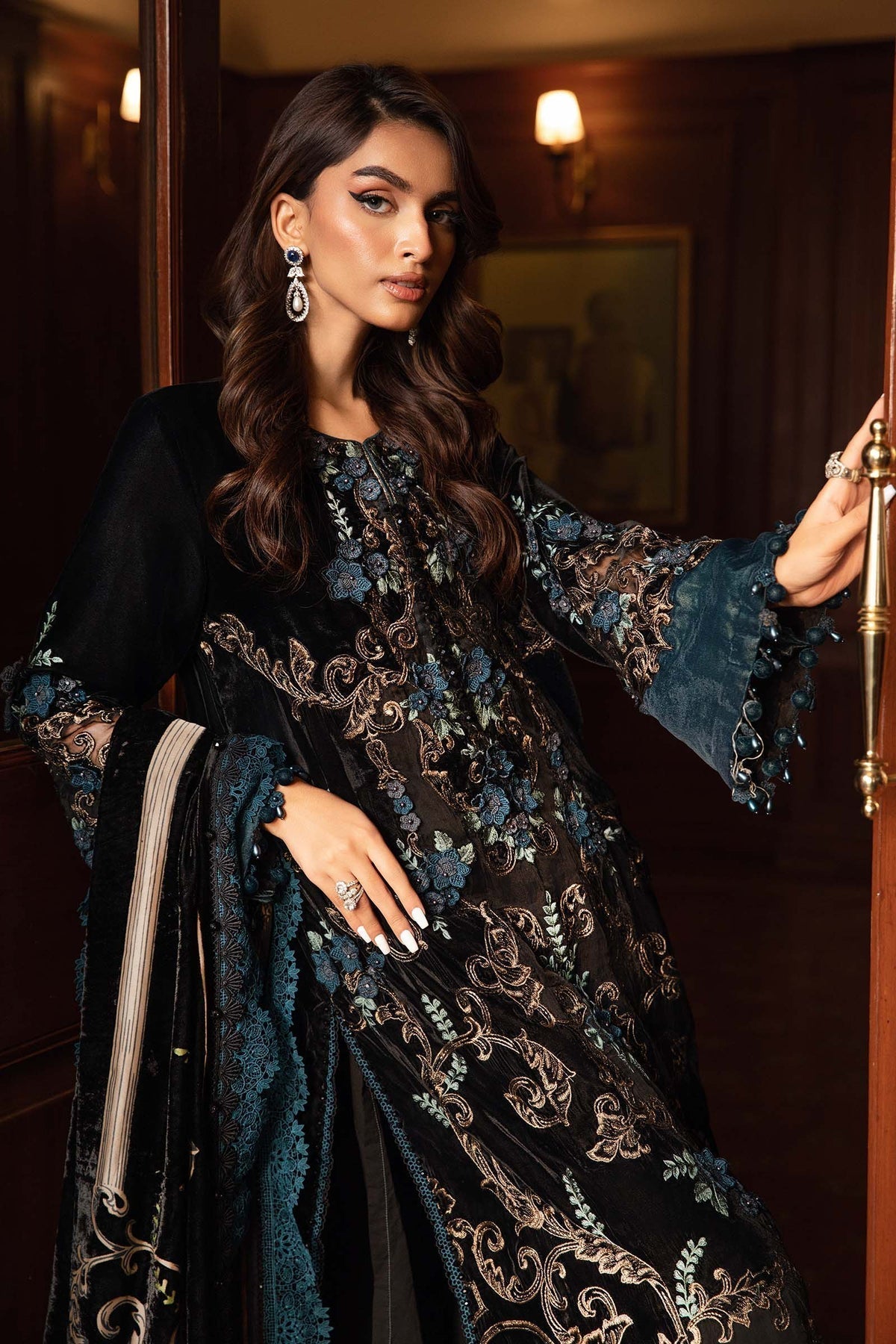 Maria B | Winter Luxe 24 | Velvet DL-1208 - Pakistani Designer Dress - by Maria B | Type: Ladies Clothes - 100% Original at Saira Sultan