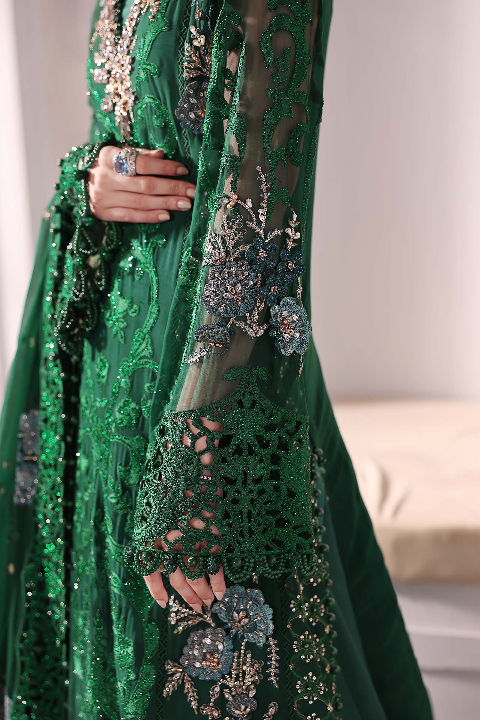 Maria B | Mbroidered 2025 | BD-3008 L Emerald Green Long Shirt with Lehnga