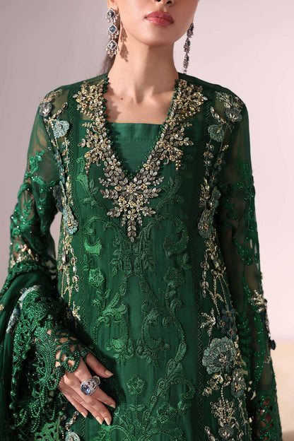 Maria B | Mbroidered 2025 | BD-3008 L Emerald Green Open Long Shirt with Lehnga