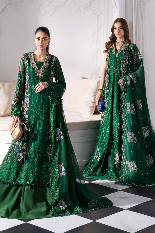 Maria B | Mbroidered 2025 | BD-3008 XS Emerald Green Long Shirt with Lehnga