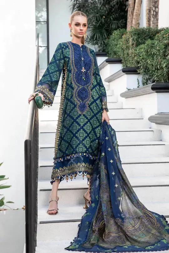 Maria B | Luxury Lawn | EL-23-08-Blue - Pakistani Designer Dress - by Maria B | Type: Luxury - 100% Original at Saira Sultan