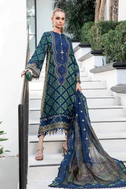 Maria B | Luxury Lawn | EL-23-08-Blue - Pakistani Designer Dress - by Maria B | Type: Luxury - 100% Original at Saira Sultan
