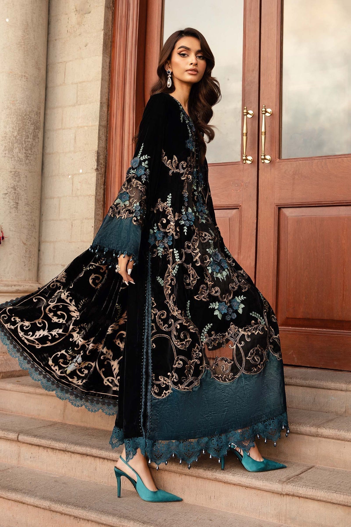 Maria B | Winter Luxe 24 | Velvet DL-1208 - Pakistani Designer Dress - by Maria B | Type: Ladies Clothes - 100% Original at Saira Sultan