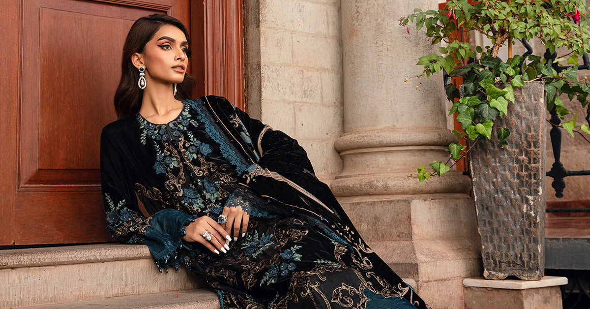Maria B | Winter Luxe 24 | Velvet DL-1208 - Pakistani Designer Dress - by Maria B | Type: Ladies Clothes - 100% Original at Saira Sultan