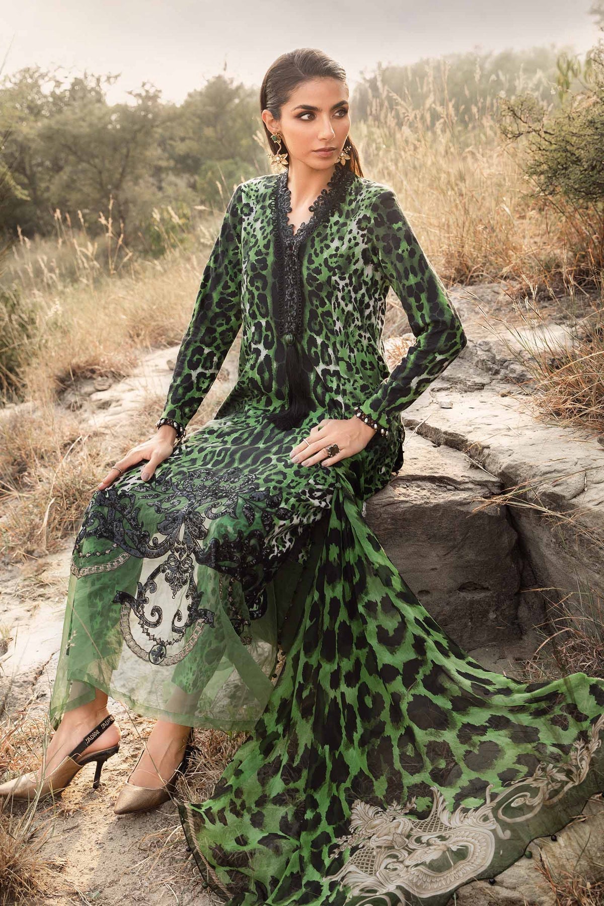 Maria B | M Prints Winter 24 | MPT-2409-A S Green Blouse with Lehnga