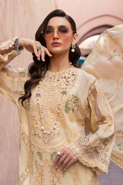 Maria B | Luxury Lawn 25 | D-2509-A M Pastel Yellow Organza