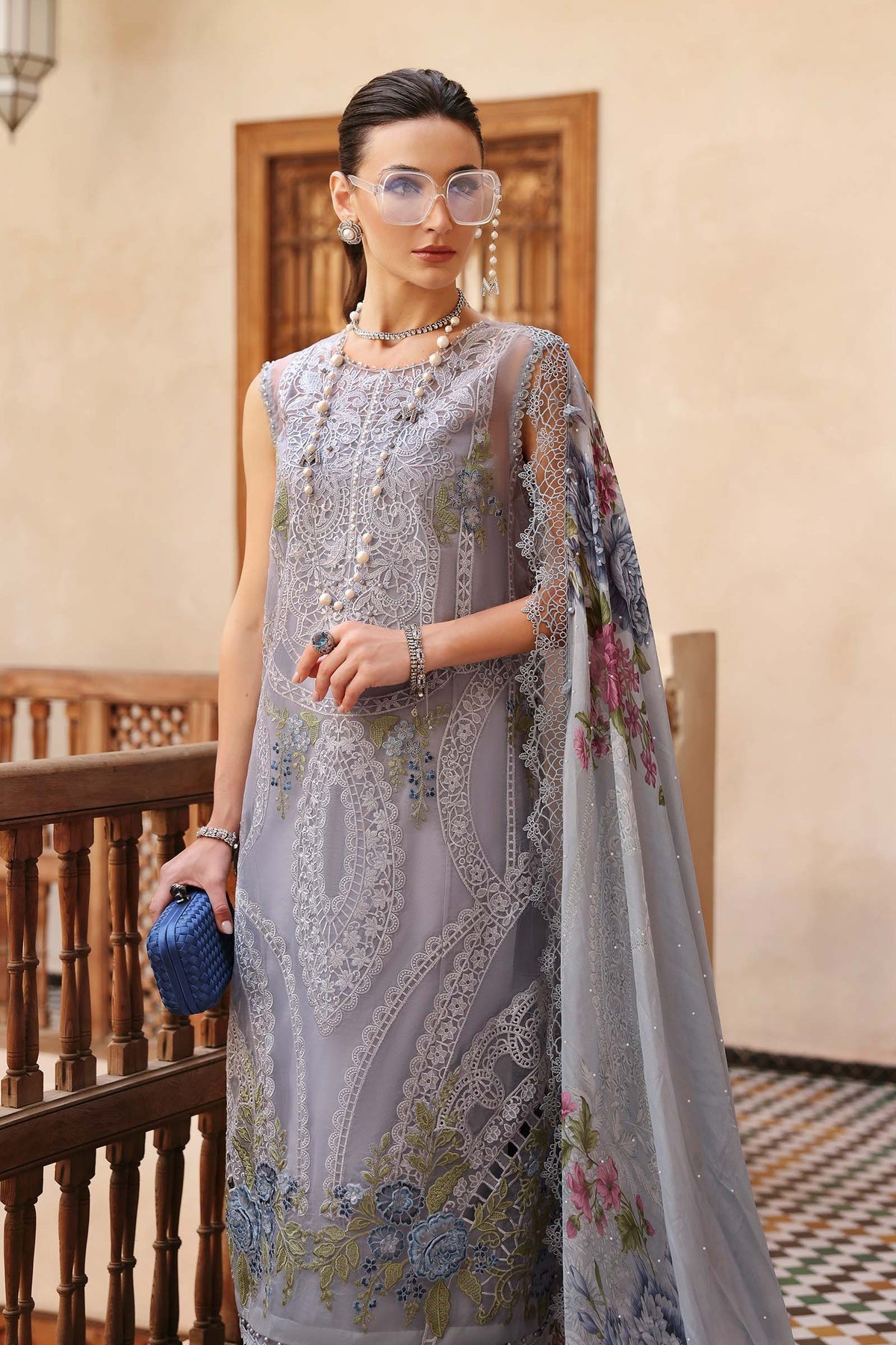 Maria B | Luxury Lawn 25 | D-2509-B XL Steel Gray Hue Lawn