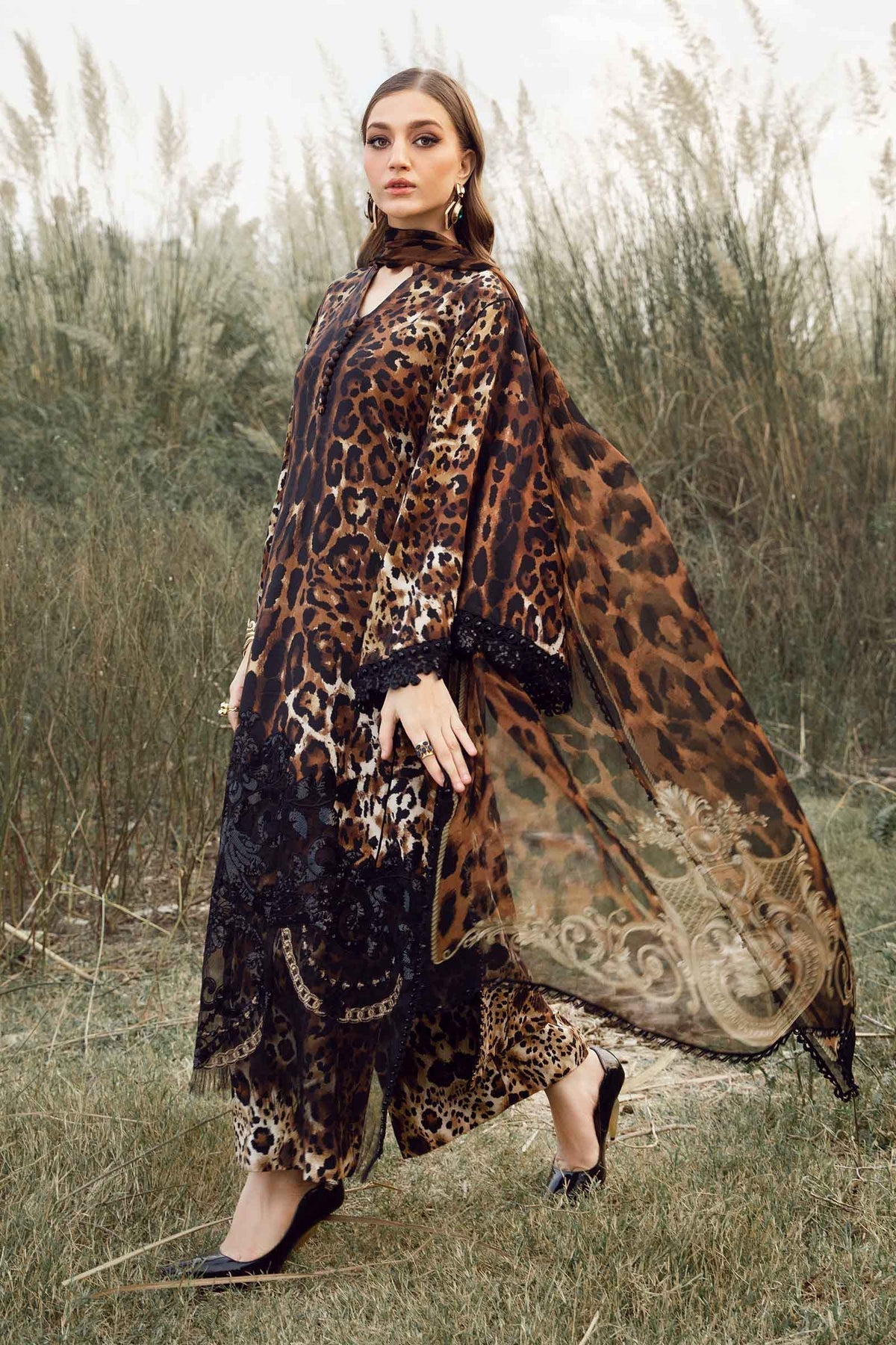 Maria B | M Prints Winter 24 | MPT-2409-B XL Brown Linen
