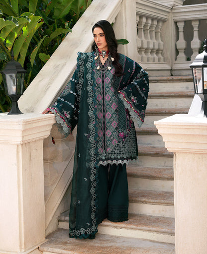 Republic Womenswear | Kalani Eid Luxury Lawn 25 | D1-B - Zehra XS Dark Green Lawn