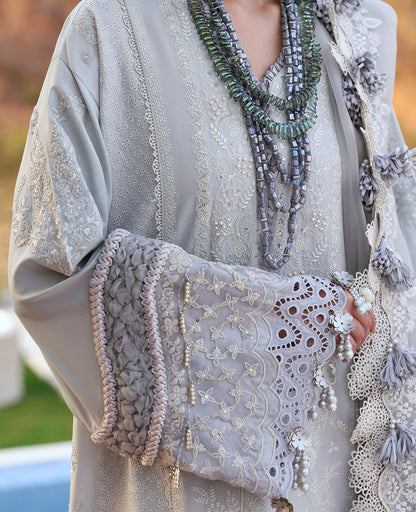 Republic Womenswear | Kalani Eid Luxury Lawn 25 | D3-B - Sitara S Silver Lawn