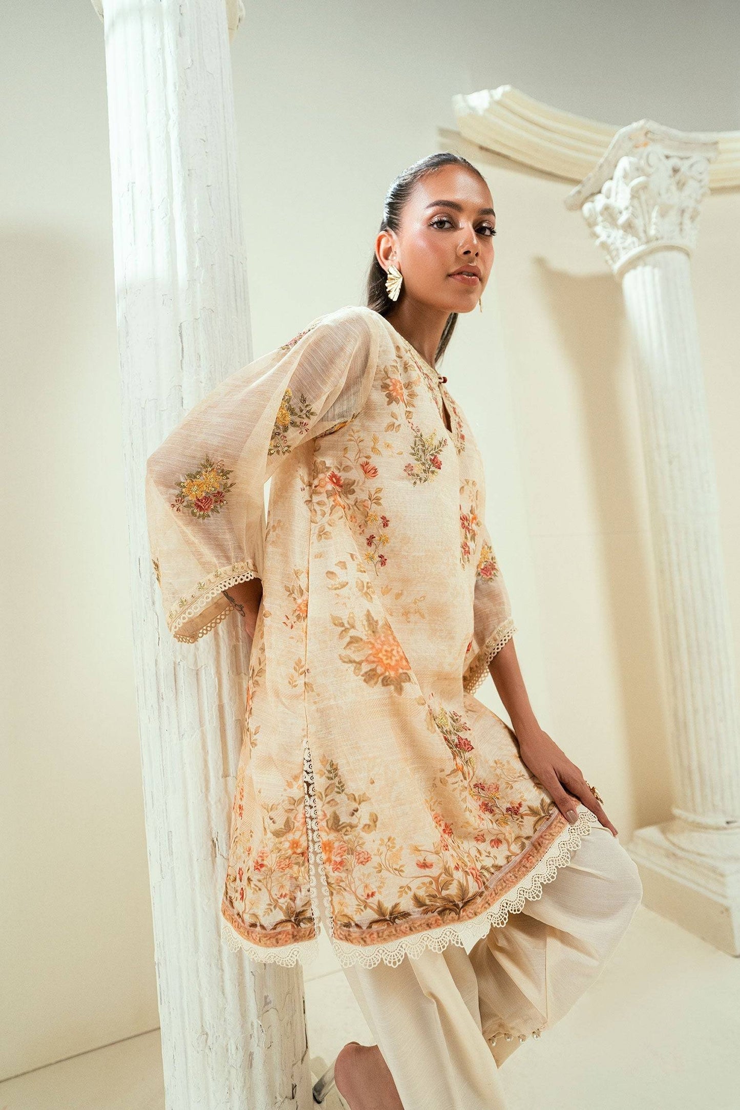 Dhanak | Signature Pret | SS24DA-2586 BEIGE - Pakistani Designer Dress - by Dhanak | Type: Ladies Clothes - 100% Original at Saira Sultan