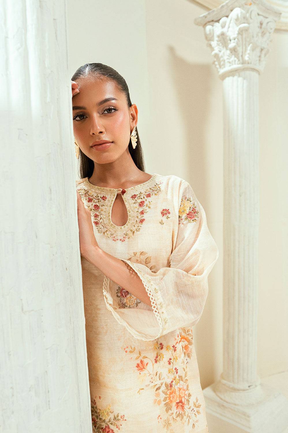 Dhanak | Signature Pret | SS24DA-2586 BEIGE - Pakistani Designer Dress - by Dhanak | Type: Ladies Clothes - 100% Original at Saira Sultan
