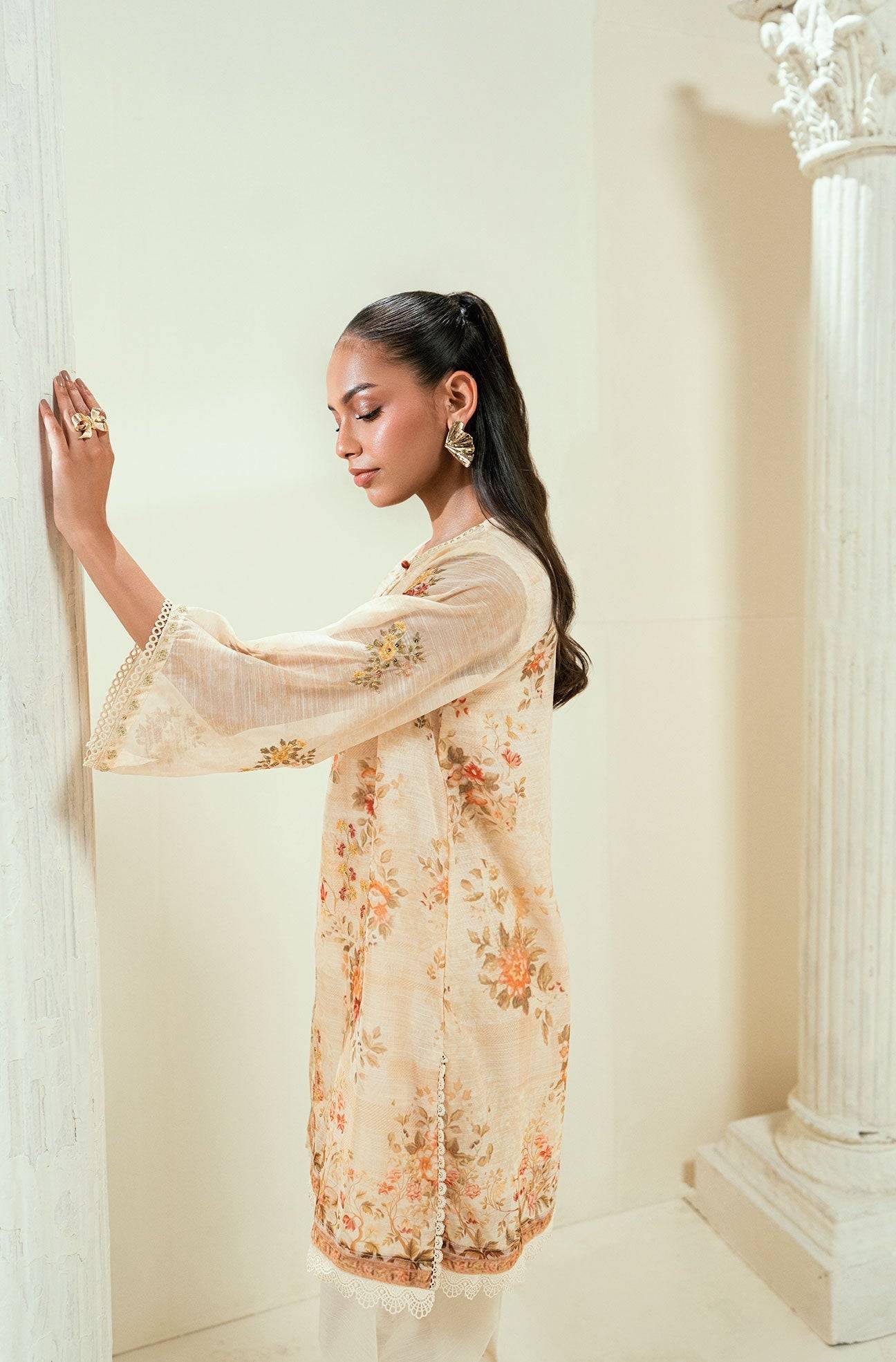 Dhanak | Signature Pret | SS24DA-2586 BEIGE - Pakistani Designer Dress - by Dhanak | Type: Ladies Clothes - 100% Original at Saira Sultan