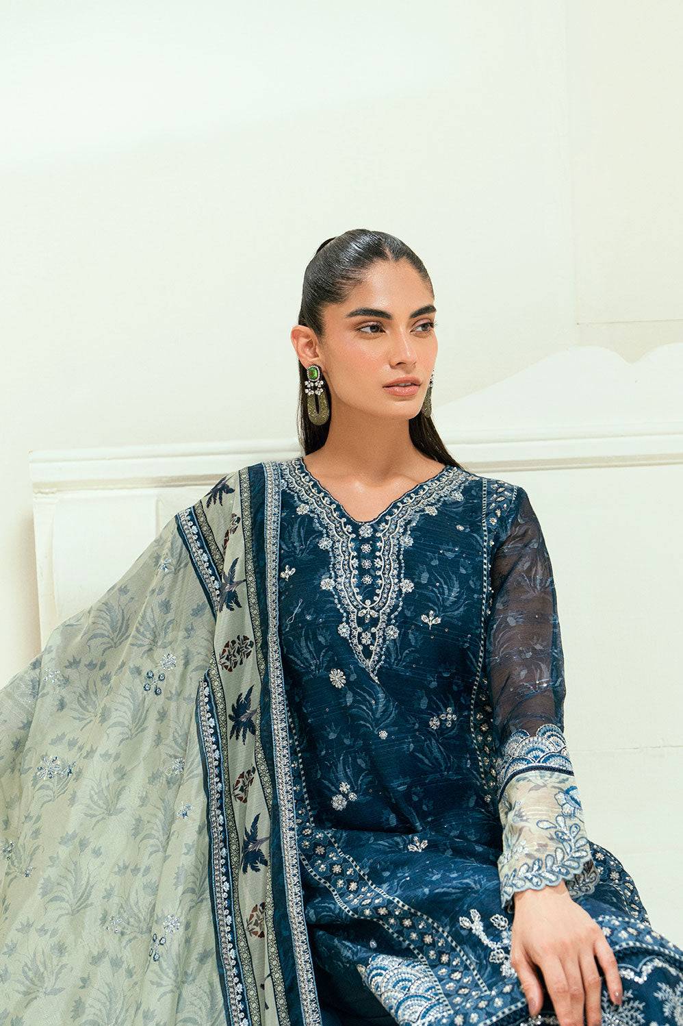 Dhanak | Signature Pret | SS25DA-2695 NAVY BLUE - Pakistani Designer Dress - by Dhanak | Type: Ladies Clothes - 100% Original at Saira Sultan