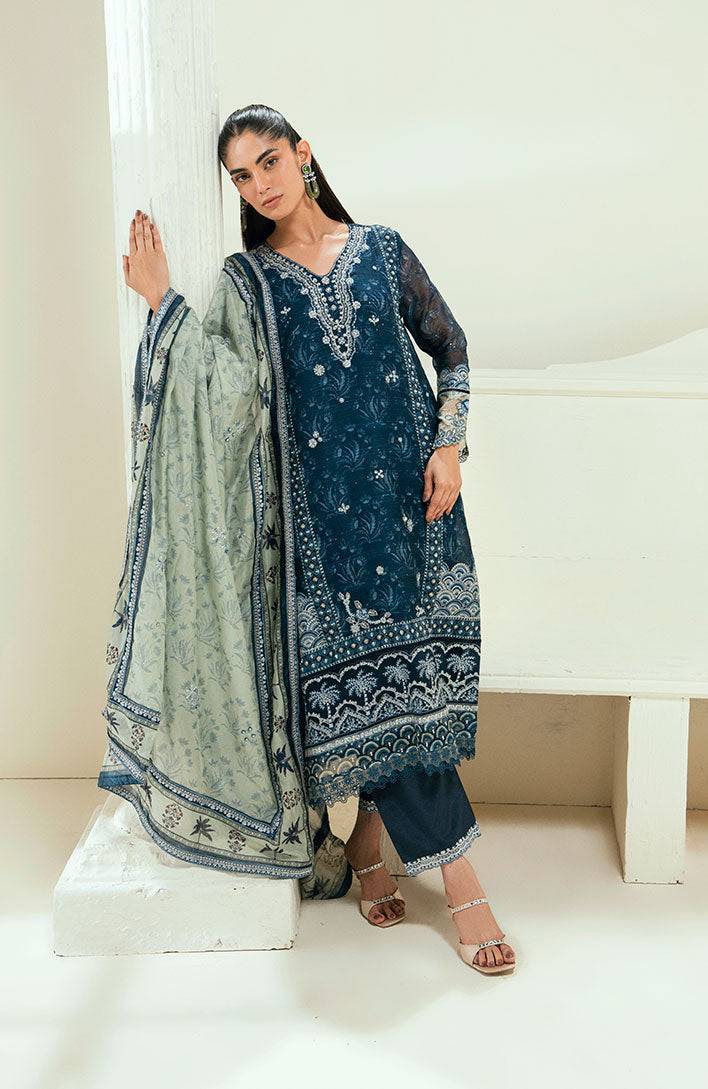 Dhanak | Signature Pret | SS25DA-2695 NAVY BLUE - Pakistani Designer Dress - by Dhanak | Type: Ladies Clothes - 100% Original at Saira Sultan