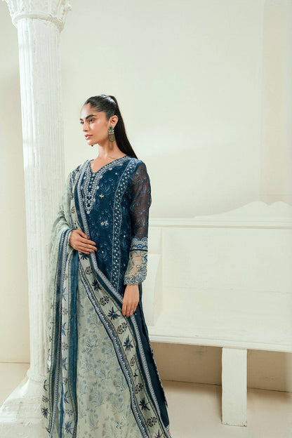 Dhanak | Signature Pret | SS25DA-2695 NAVY BLUE - Pakistani Designer Dress - by Dhanak | Type: Ladies Clothes - 100% Original at Saira Sultan