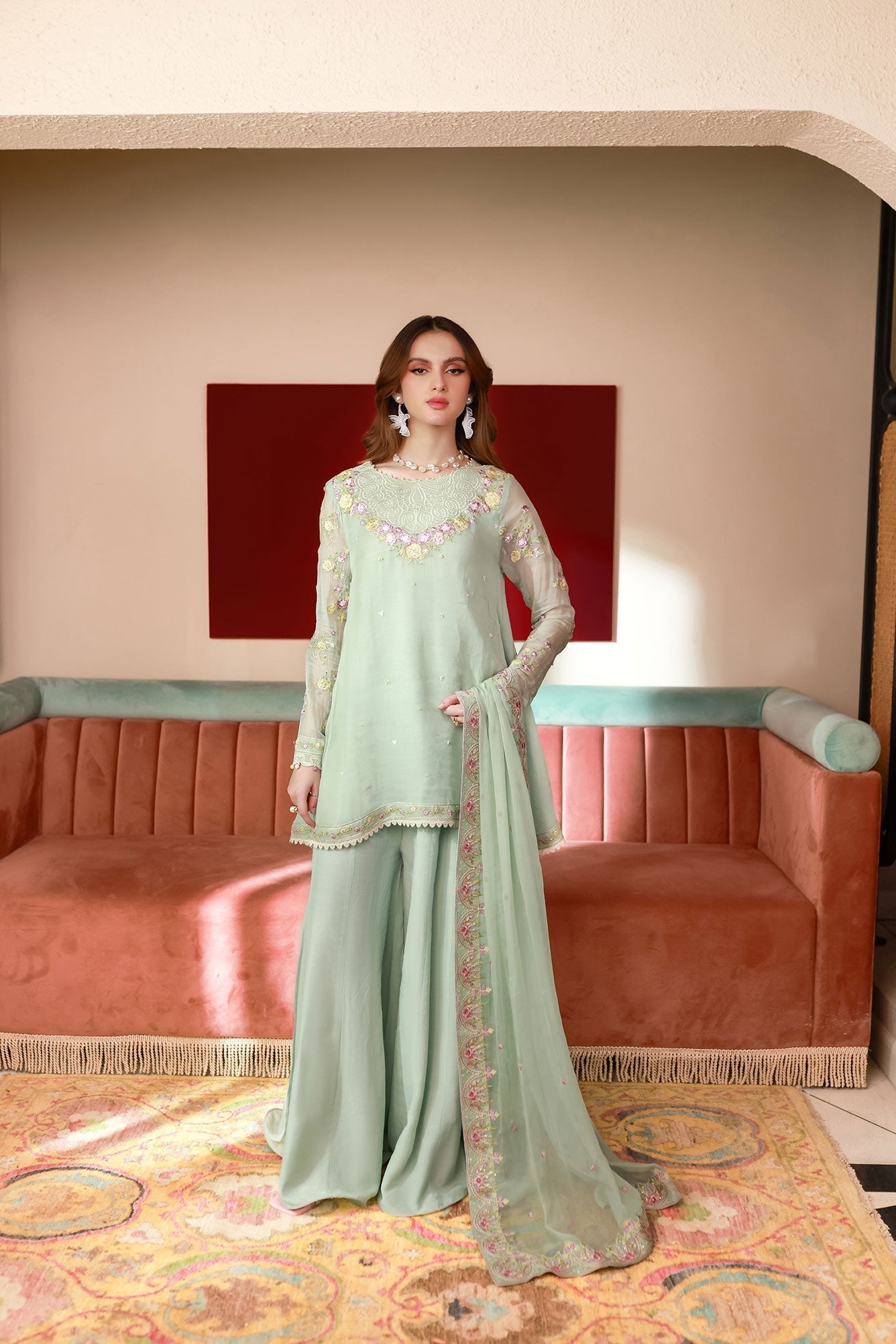Dhanak | Chiffon Pret | SS25DA-2712 M Mint Green Chiffon
