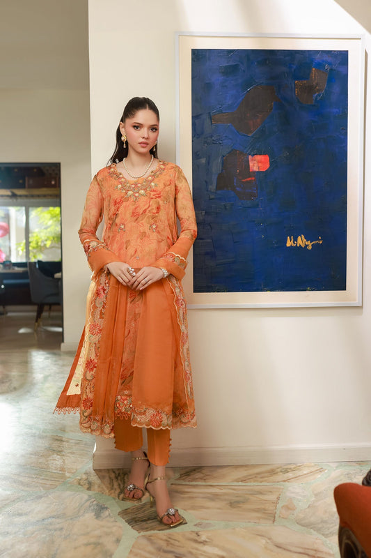 Dhanak | Chiffon Pret | SS25DA-2716 XS Apricot Orange Chiffon