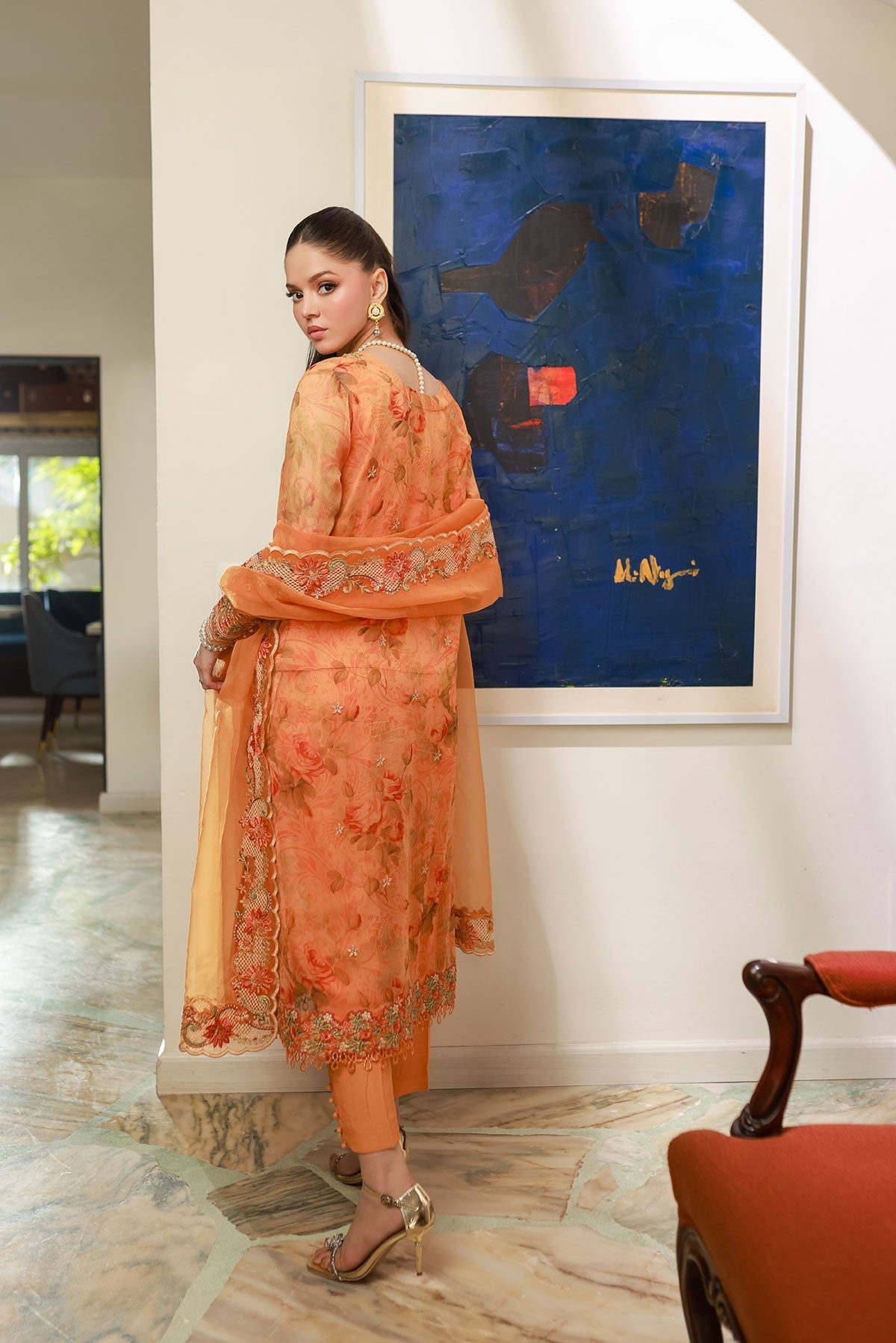 Dhanak | Chiffon Pret | SS25DA-2716 S Apricot Orange Chiffon