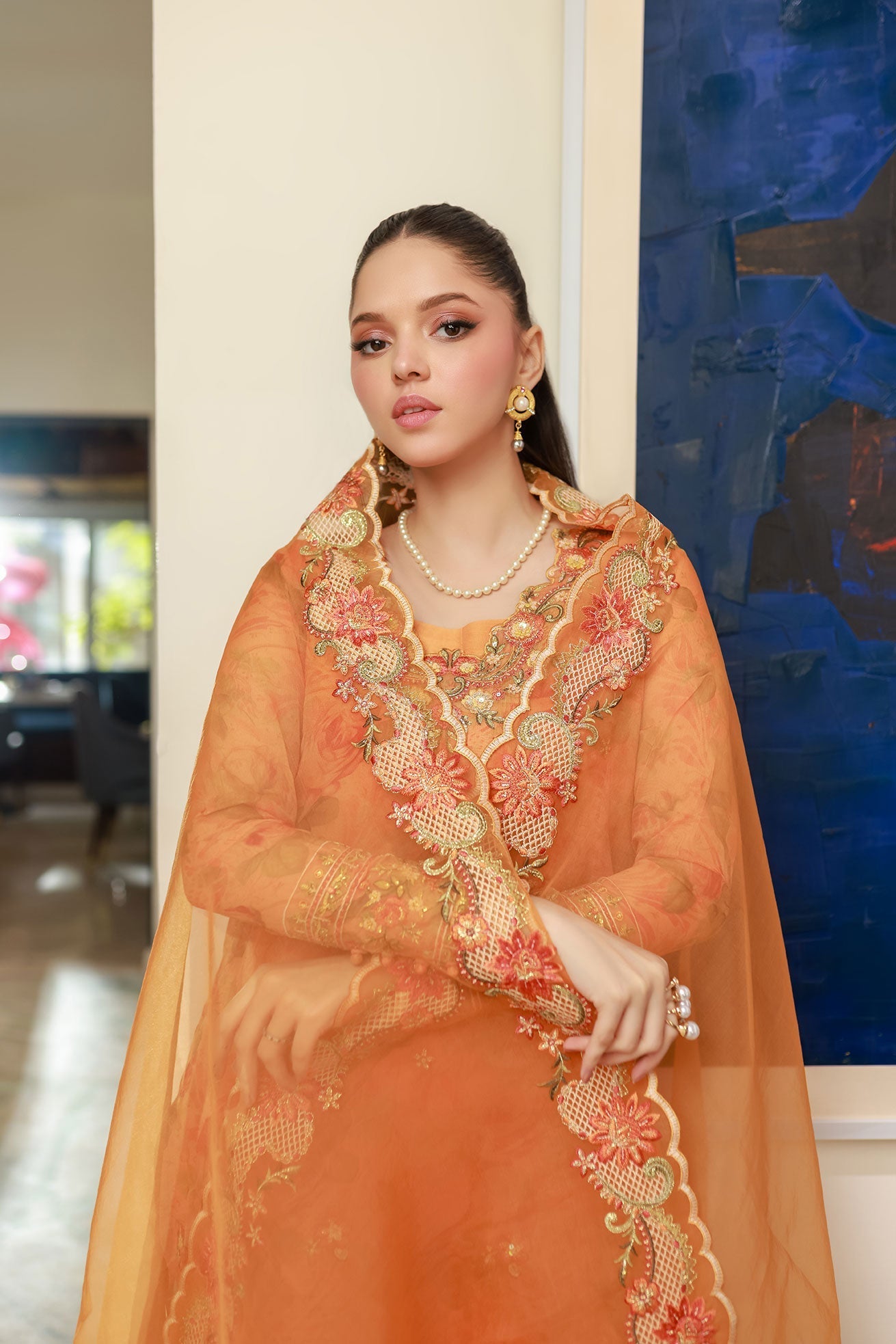 Dhanak | Chiffon Pret | SS25DA-2716 M Apricot Orange Chiffon