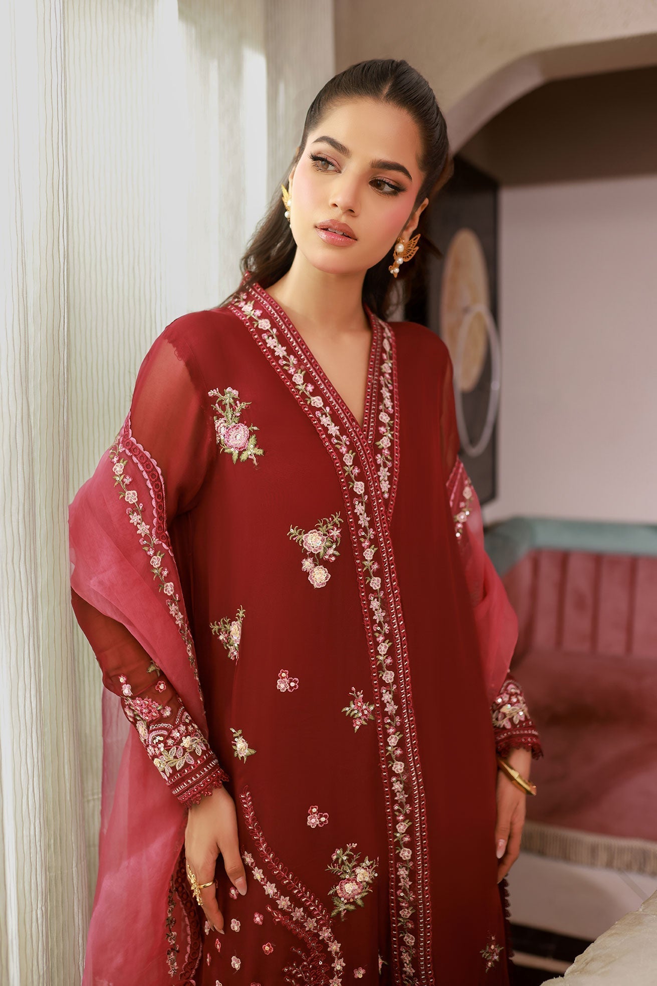 Dhanak | Chiffon Pret | SS25DA-2719 XL Blood Red Chiffon