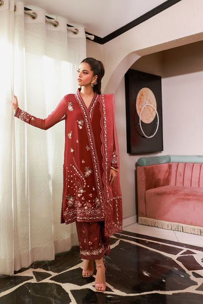 Dhanak | Chiffon Pret | SS25DA-2719 XS Blood Red Chiffon